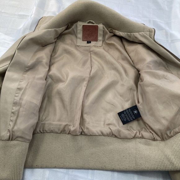 Beverly Hills Polo Club Women’s Tan Faux Leather Short Bomber Jacket Junior Xl - Picture 12 of 16